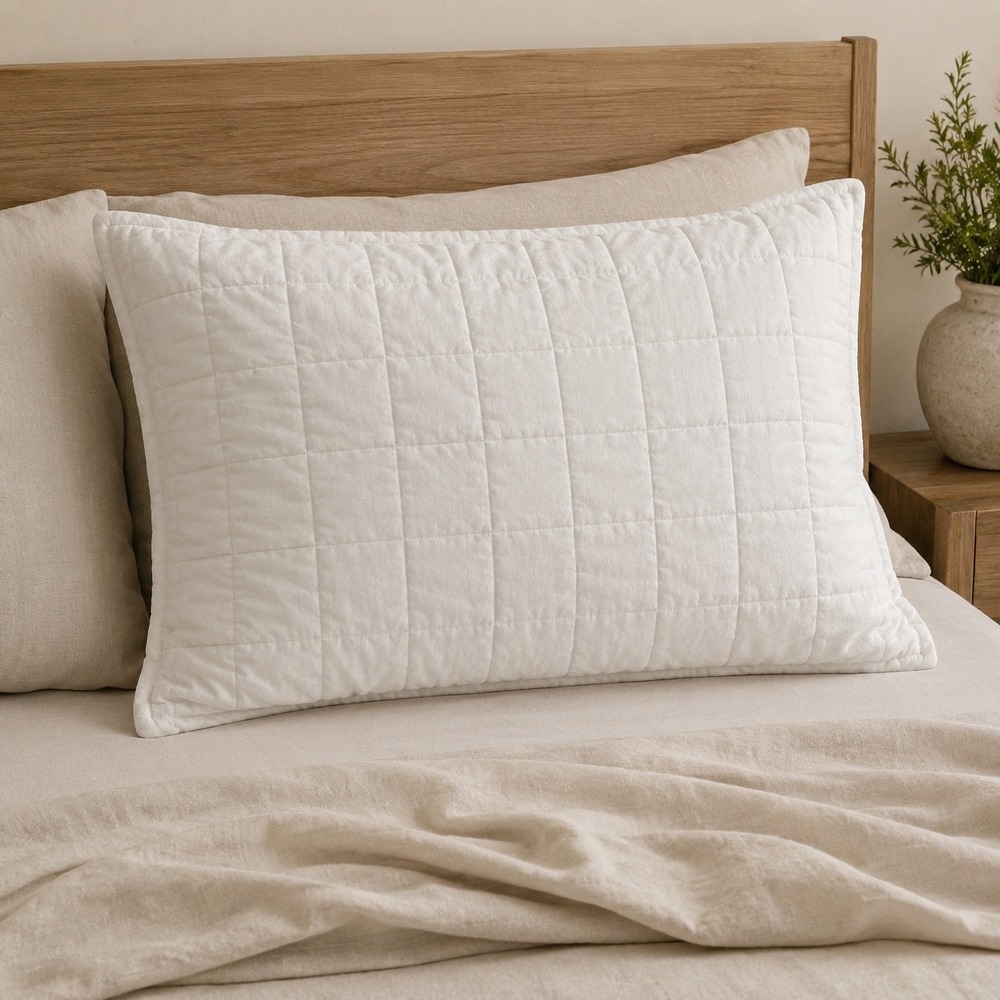 Casaluna Quilted Linen Blend Standard Pillow Sham Off White Bedding Minimalist